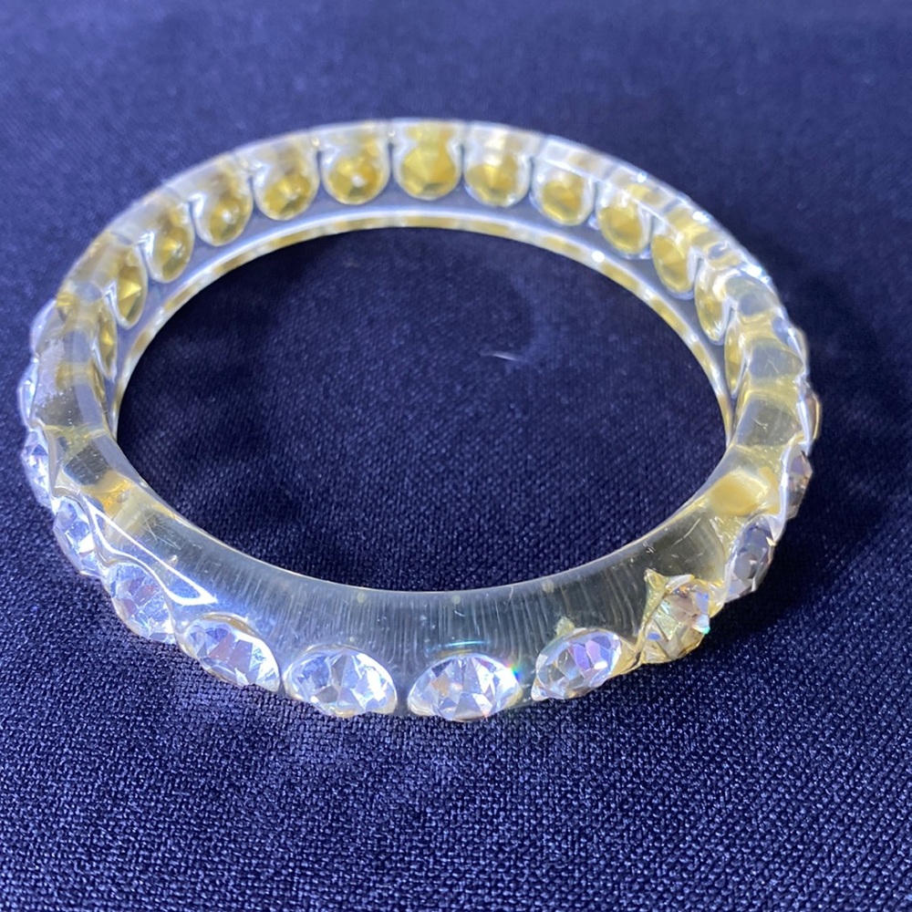 Champagne Lucite Rhinestone Bangle - Picture 3 of 4
